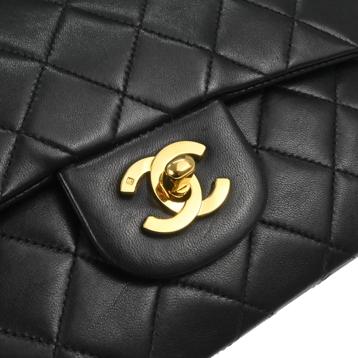 Chanel 1991-1994 Black Lambskin Small Classic Double Flap Shoulder Bag
