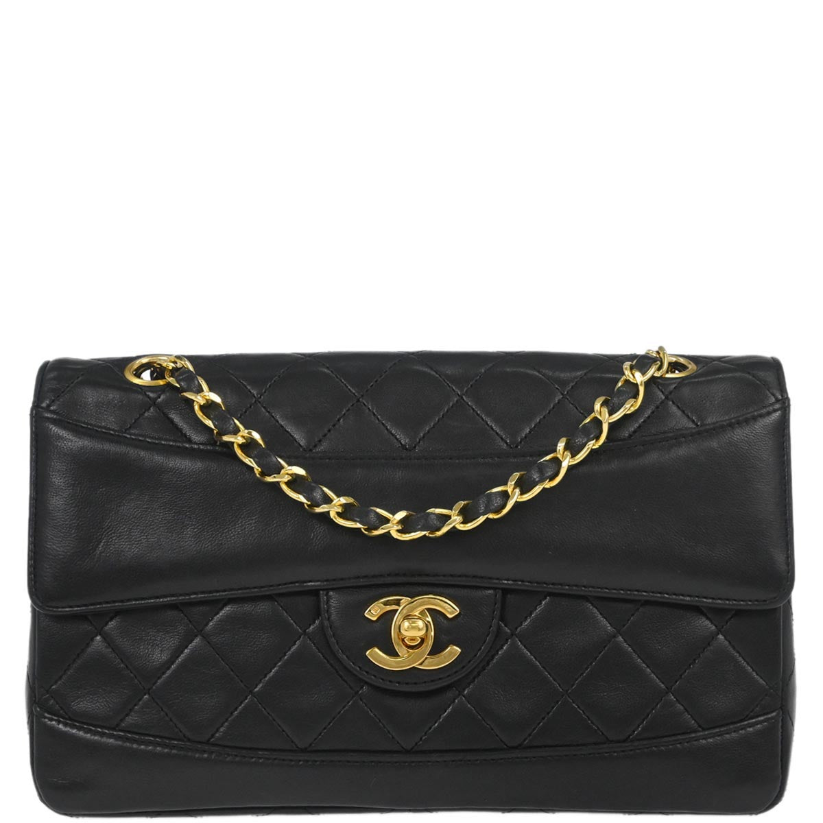 Chanel 1989-1991 Black Lambskin Single Flap Shoulder Bag