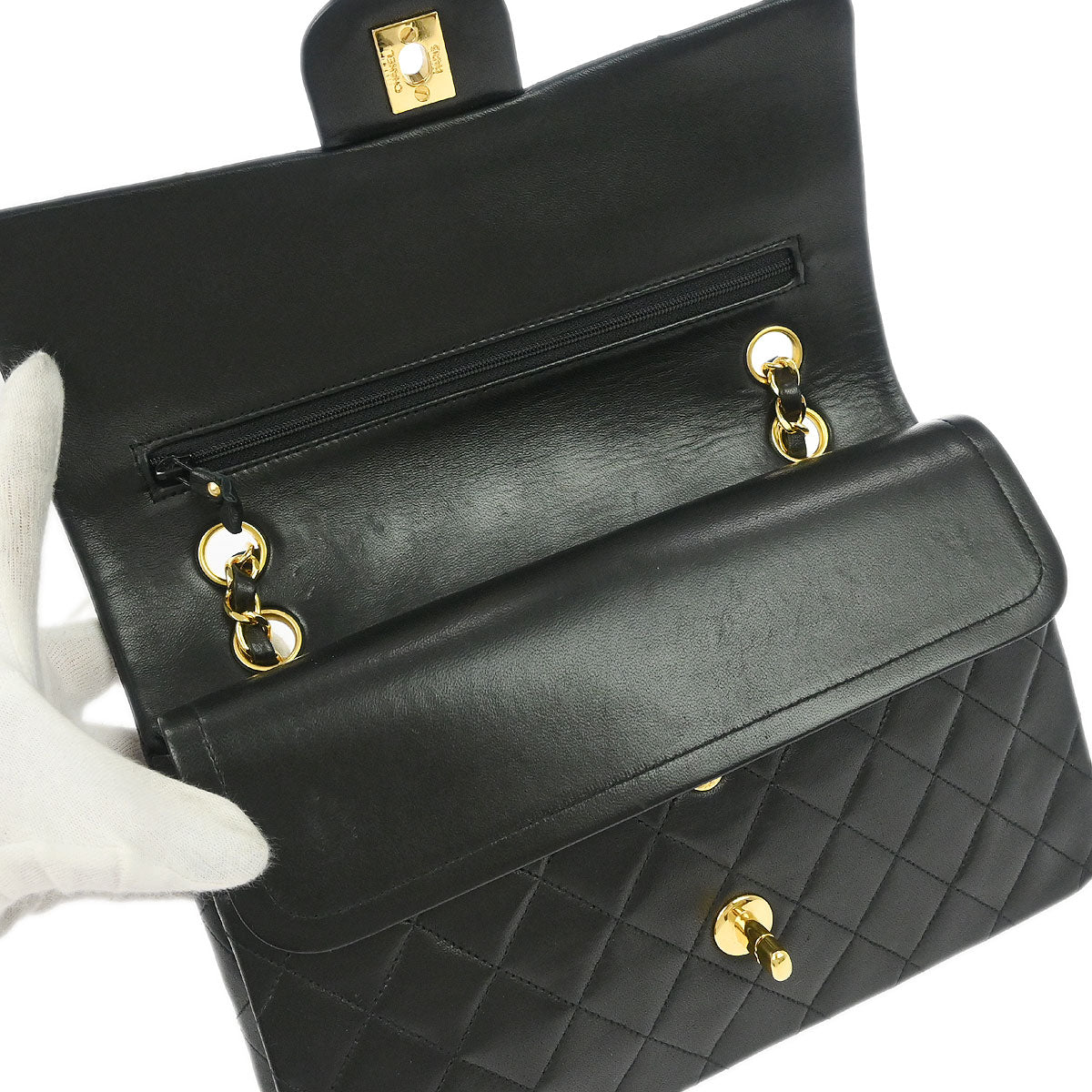 Chanel Black Lambskin Medium Classic Double Flap Shoulder Bag