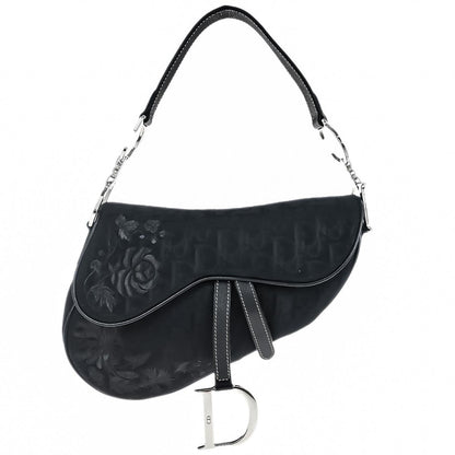 Christian Dior 2005 Black Embroidered Trotter Saddle Handbag