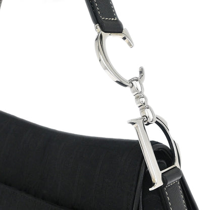 Christian Dior 2005 Black Embroidered Trotter Saddle Handbag