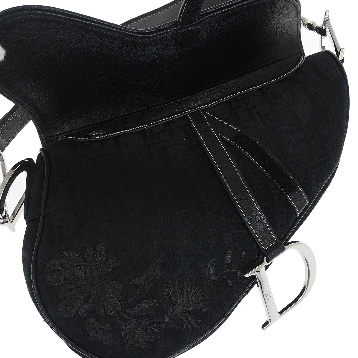 Christian Dior 2005 Black Embroidered Trotter Saddle Handbag