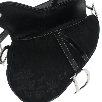 Christian Dior 2005 Black Embroidered Trotter Saddle Handbag