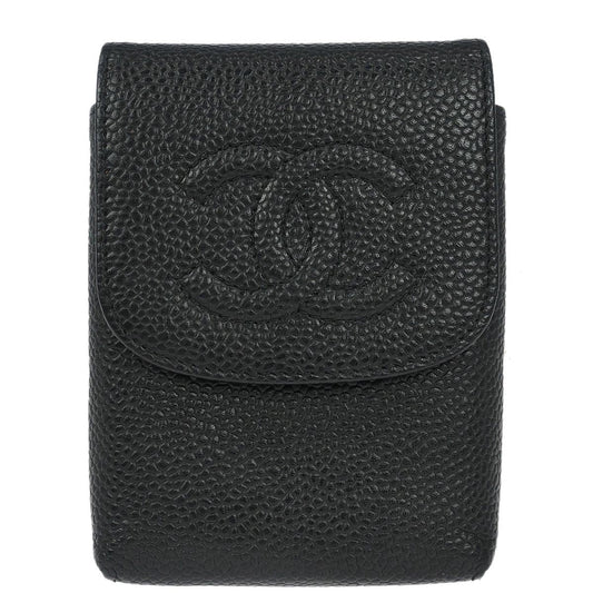 Chanel Black Caviar Skin Cigarette Case Small Good