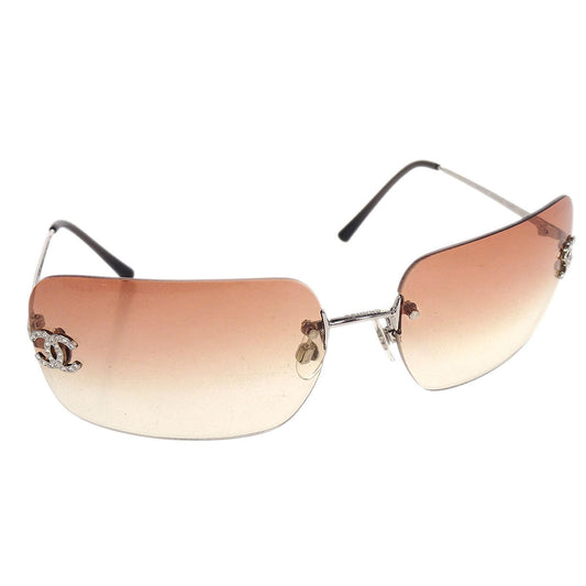 Chanel Sunglasses Eyewear Brown Rhinestone 62□17 Small Good