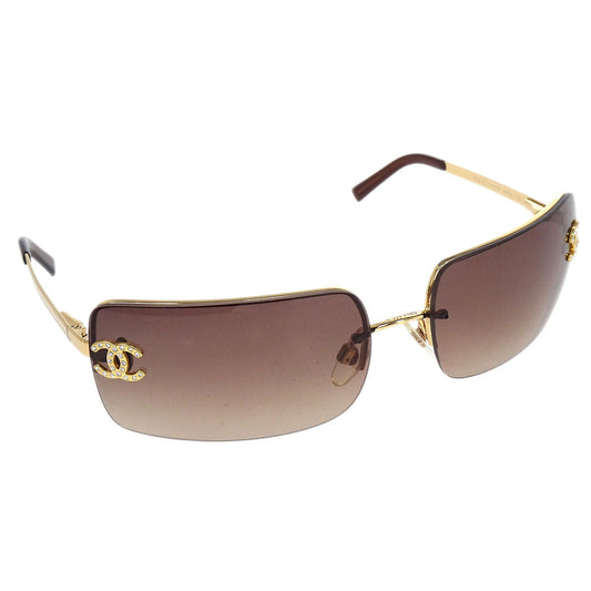 Chanel Sunglasses Eyewear Brown Rhinestone 62□15 Small Good