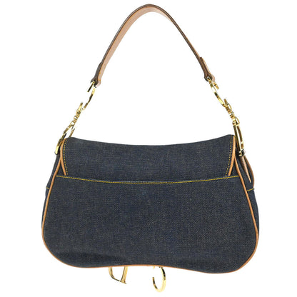 Christian Dior Blue Beige Denim Double Saddle Handbag
