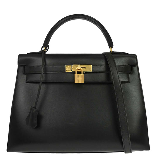 Hermes Black Box Calf Kelly 32 Sellier 2way Shoulder Handbag