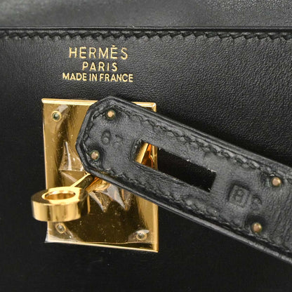 Hermes Black Box Calf Kelly 32 Sellier 2way Shoulder Handbag