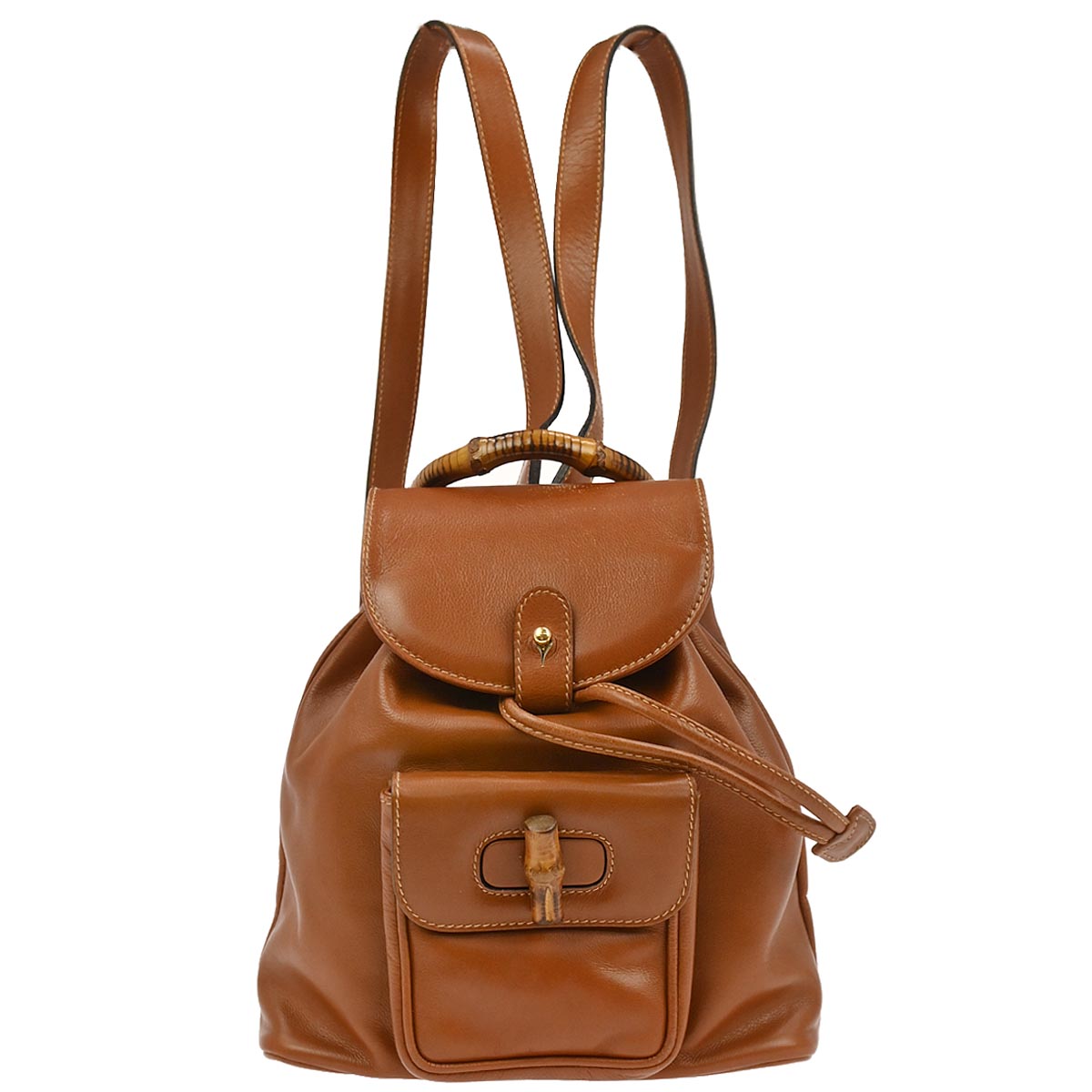 Gucci Brown Leather Bamboo Backpack