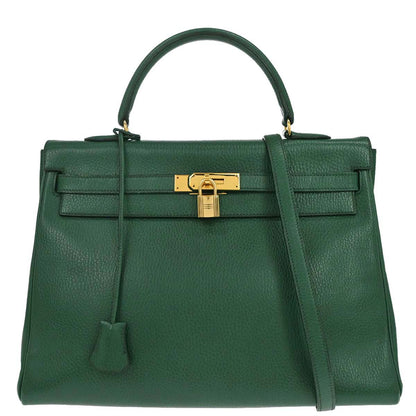 Hermes Green Taurillon Clemence Kelly 35 Retourne 2way Shoulder Handbag