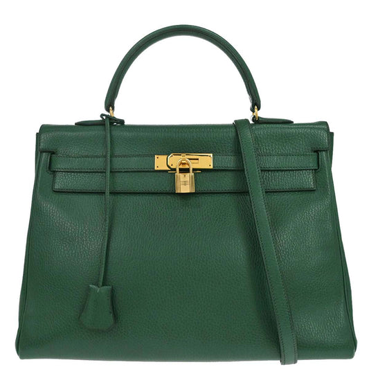 Hermes Green Taurillon Clemence Kelly 35 Retourne 2way Shoulder Handbag