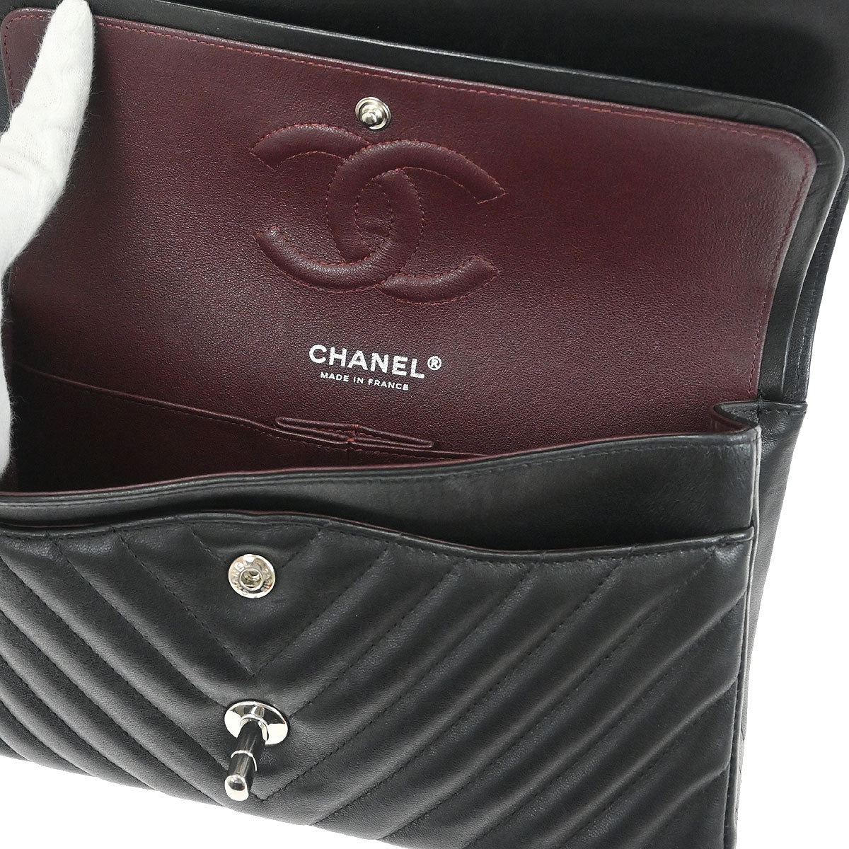 Chanel Black Lambskin Chevron Medium Classic Double Flap Shoulder Bag