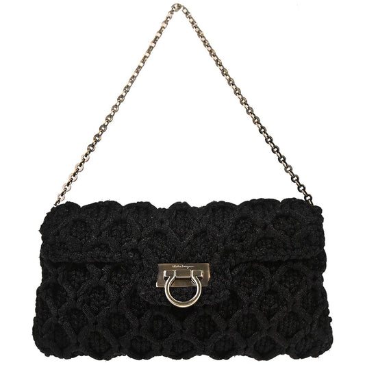 Salvatore Ferragamo Black Polyester Gancini Shoulder Bag