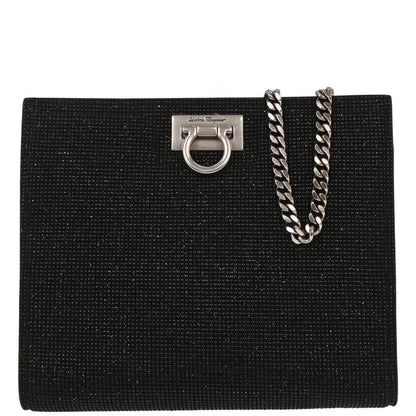 Salvatore Ferragamo Black Gancini Chain Beads Shoulder Bag