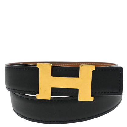 Hermes Black Box Calf Constance Reversible Belt #90 Small Good