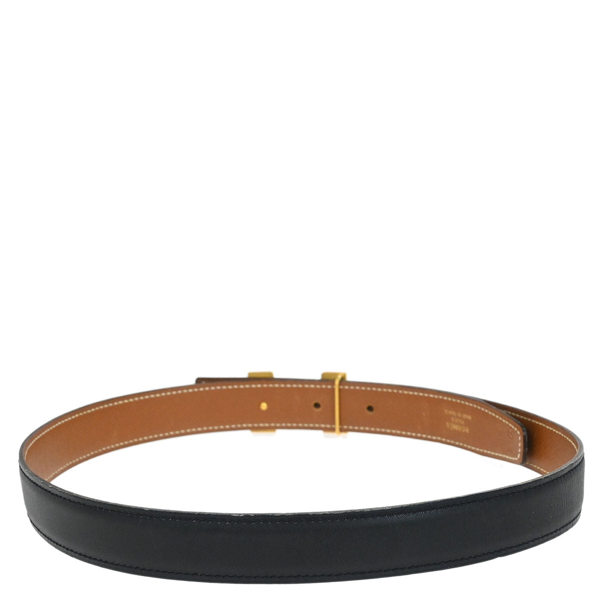 Hermes Black Box Calf Constance Reversible Belt #90 Small Good