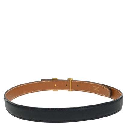 Hermes Black Box Calf Constance Reversible Belt #90 Small Good