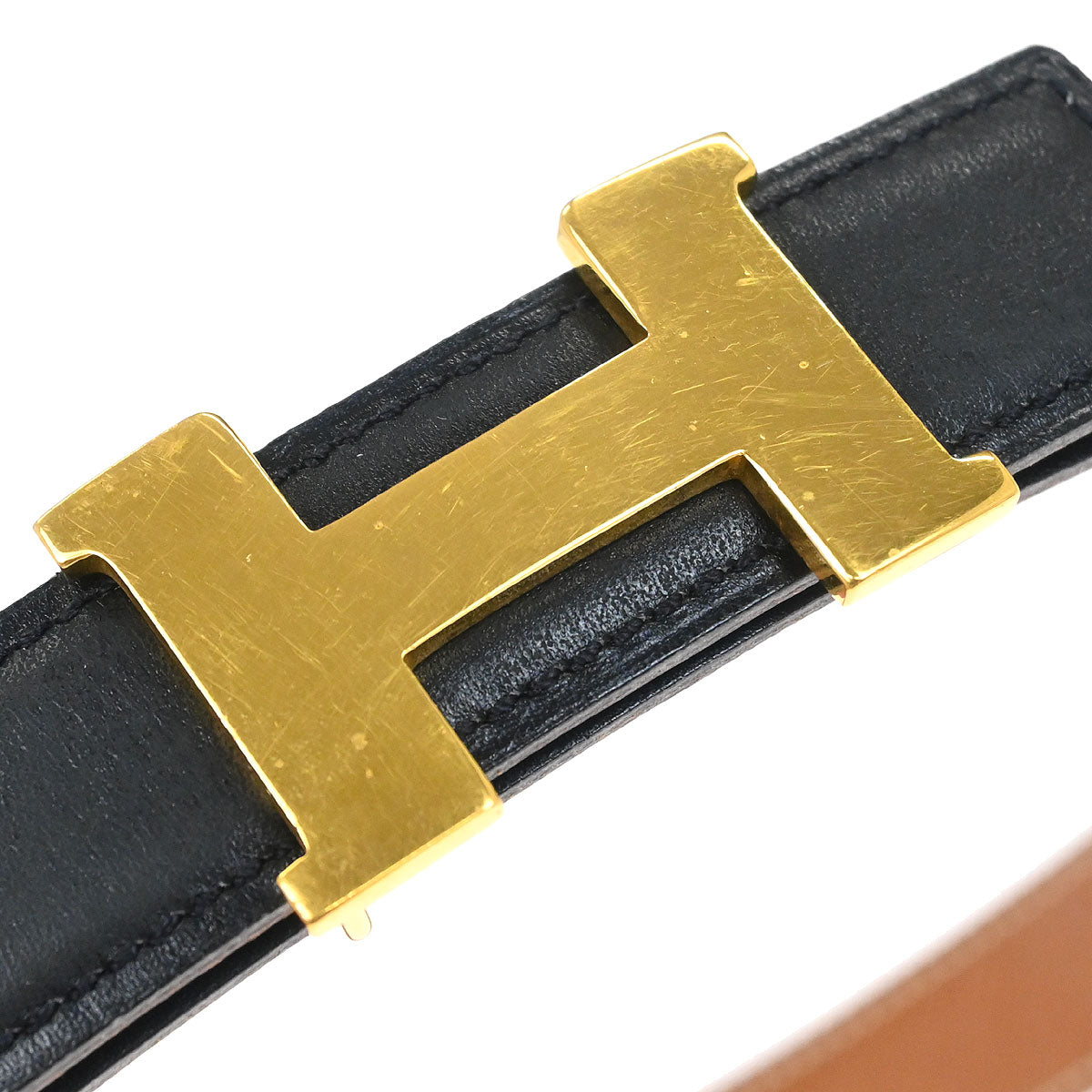 Hermes Black Box Calf Constance Reversible Belt #90 Small Good