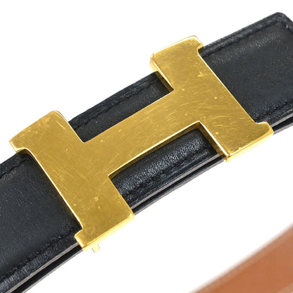 Hermes Black Box Calf Constance Reversible Belt #90 Small Good