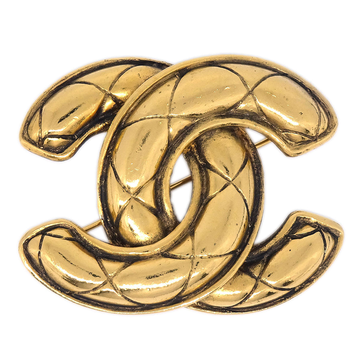 Chanel Quilted CC Brooch Pin Medium Gold 1142
