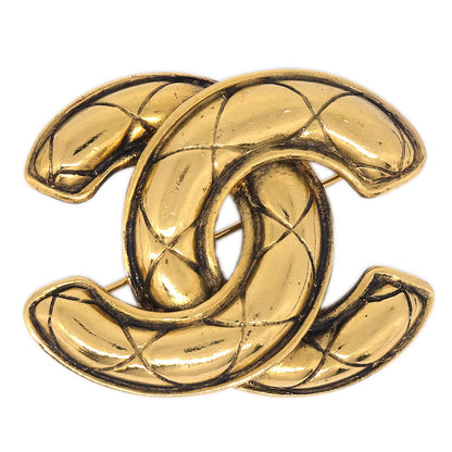 Chanel Quilted CC Brooch Pin Medium Gold 1142