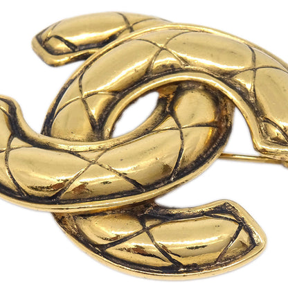 Chanel Quilted CC Brooch Pin Medium Gold 1142