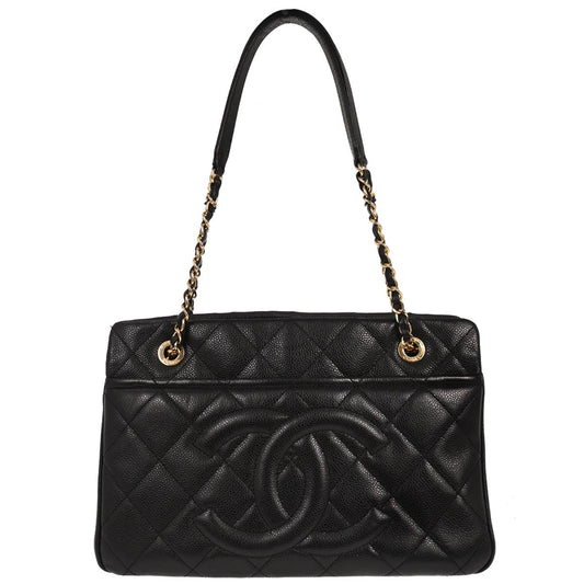 Chanel 2013-2014 Black Caviar Skin Timeless CC Chain Tote Bag
