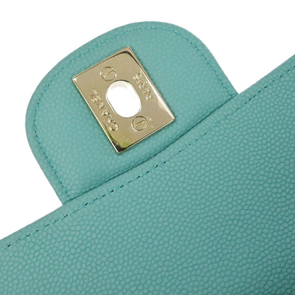 Chanel Green Caviar Skin Chevron Medium Classic Double Flap Shoulder Bag