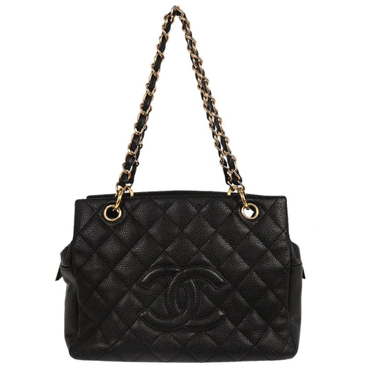Chanel 2002-2003 Black Caviar Skin Petite Timeless Tote PTT Chain Handbag