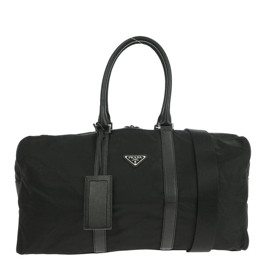 Prada Black Nylon 2way Duffle Shoulder Handbag