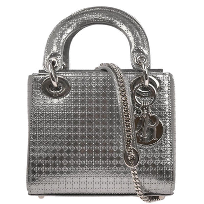 Christian Dior Silver Small Lady Dior Cannage 2way Shoulder Handbag