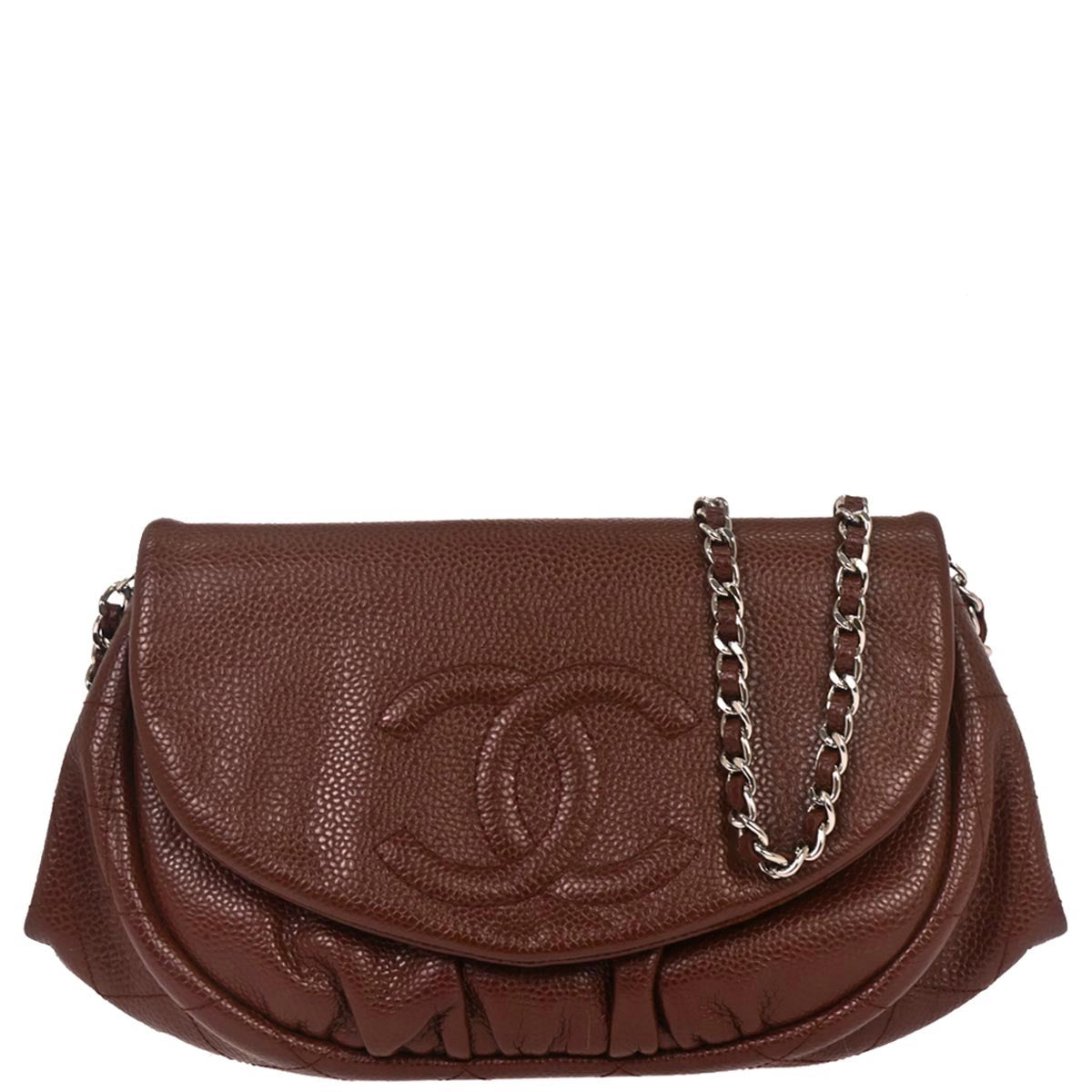 Chanel Brown Caviar Skin Half Moon WOC Shoulder Wallet Bag