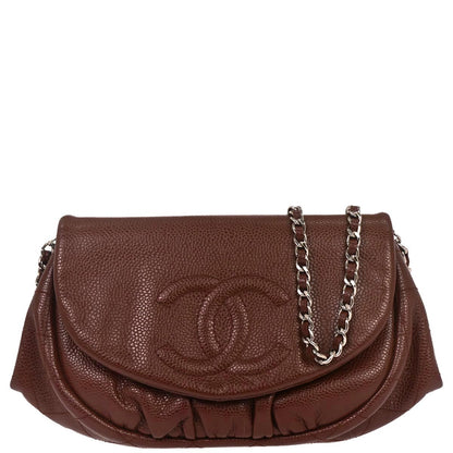 Chanel Brown Caviar Skin Half Moon WOC Shoulder Wallet Bag