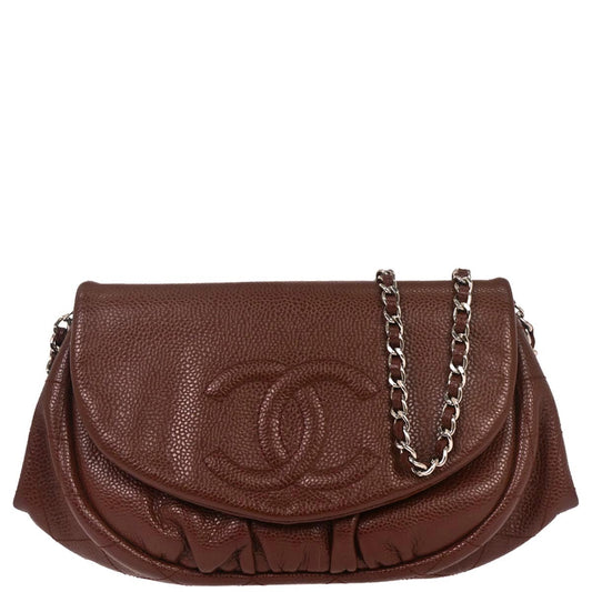 Chanel Brown Caviar Skin Half Moon WOC Shoulder Wallet Bag