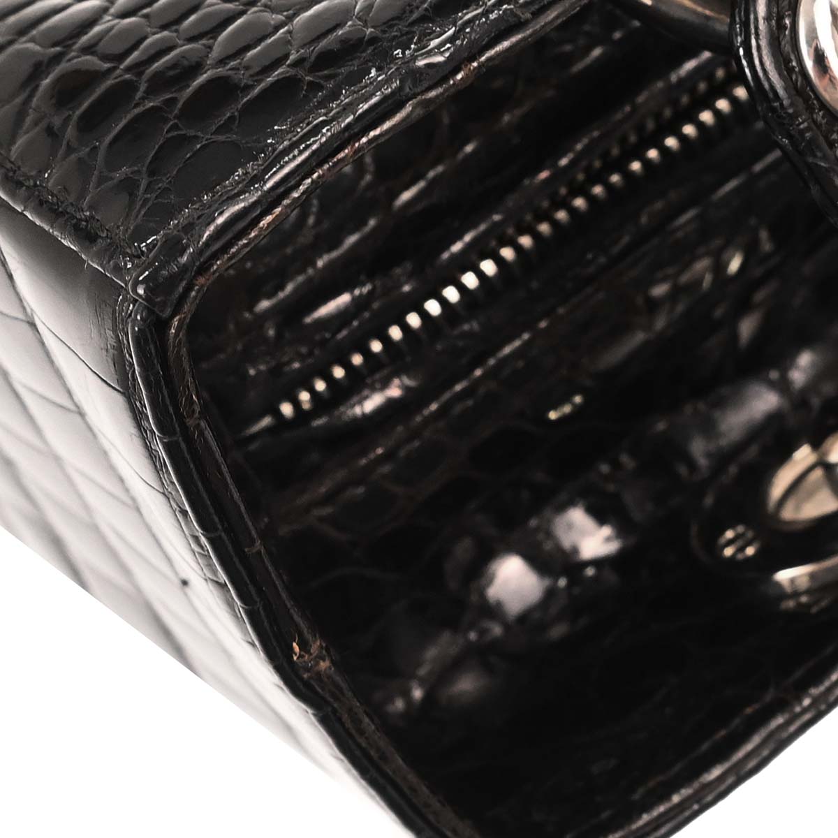 Christian Dior * Black Crocodile Lady Dior 2way Shoulder Handbag