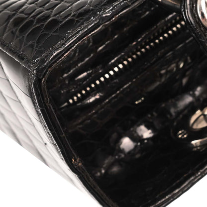 Christian Dior * Black Crocodile Lady Dior 2way Shoulder Handbag