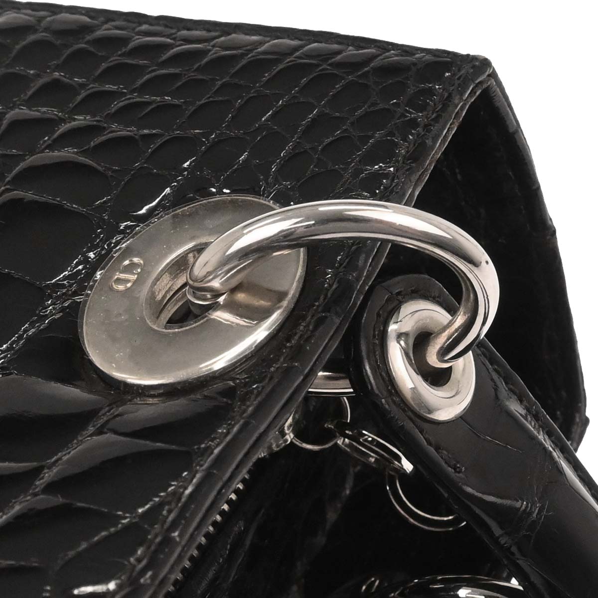 Christian Dior * Black Crocodile Lady Dior 2way Shoulder Handbag