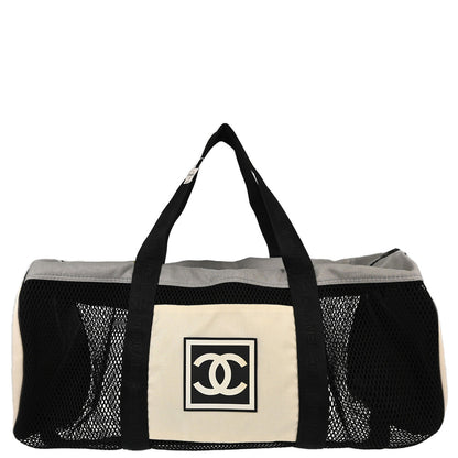 Chanel 2003-2004 Black White Nylon Sport Line Mesh Duffle Handbag
