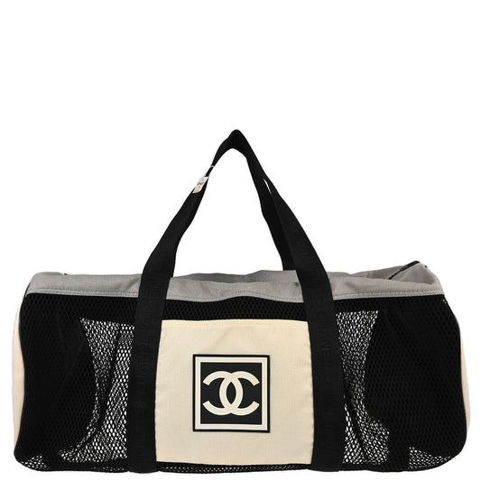 Chanel 2003-2004 Black White Nylon Sport Line Mesh Duffle Handbag
