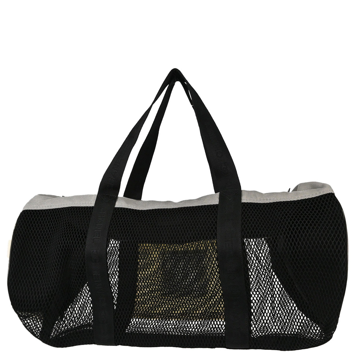 Chanel 2003-2004 Black White Nylon Sport Line Mesh Duffle Handbag