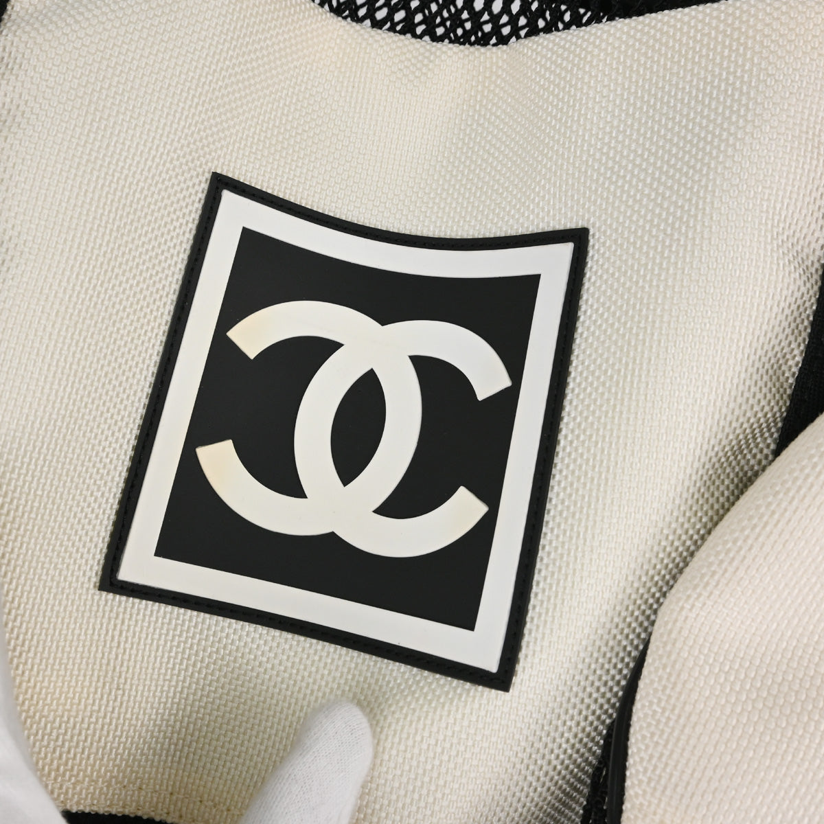 Chanel 2003-2004 Black White Nylon Sport Line Mesh Duffle Handbag