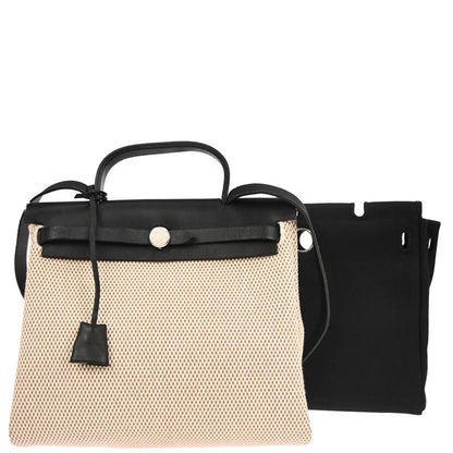 Hermes Black Beige Toile Officier GM Herbag PM 2 in 1 Shoulder Handbag
