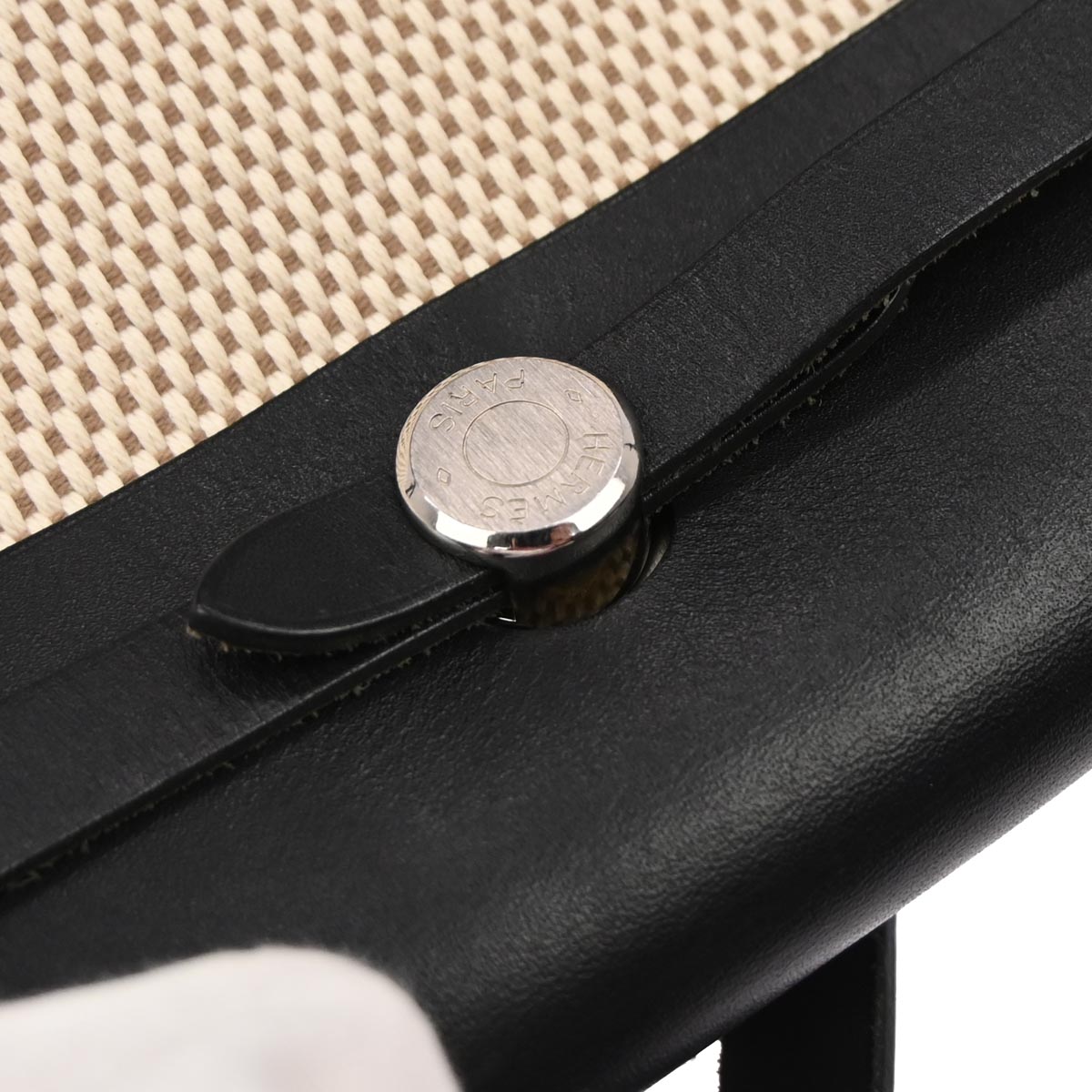 Hermes Black Beige Toile Officier GM Herbag PM 2 in 1 Shoulder Handbag