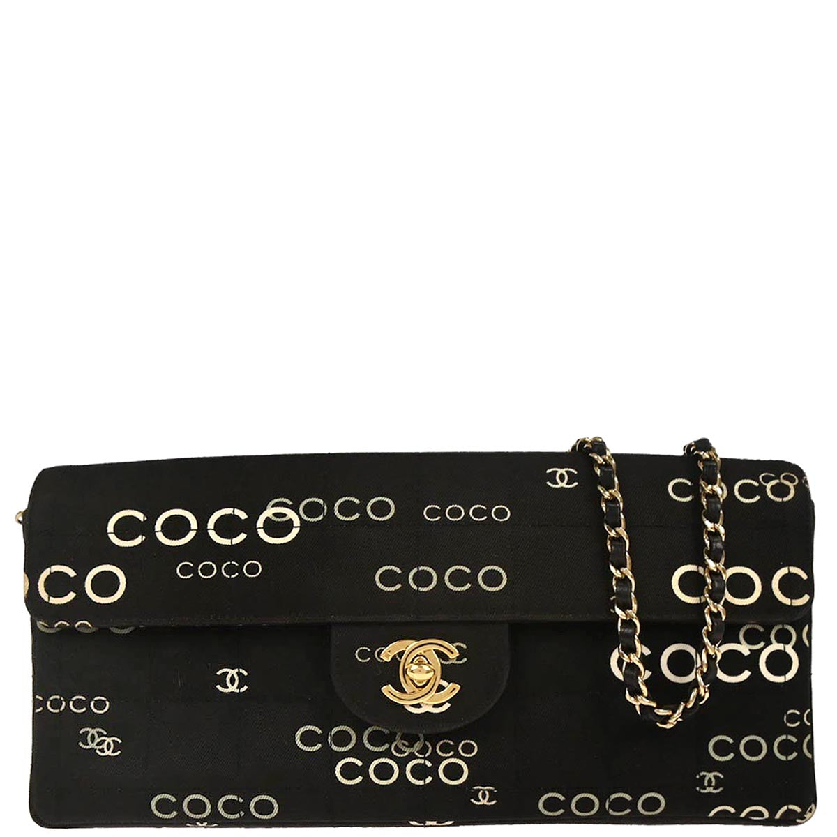 Chanel 2000-2002 Black Canvas COCO East West Choco Bar Shoulder Bag