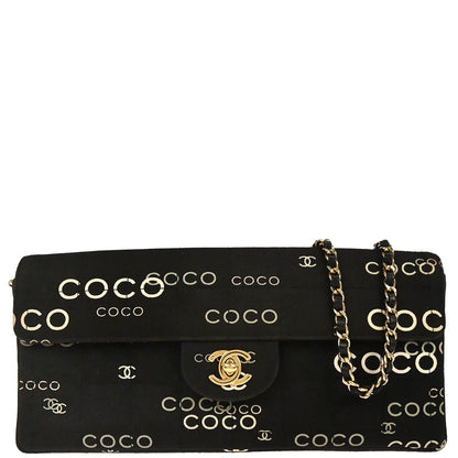 Chanel 2000-2002 Black Canvas COCO East West Choco Bar Shoulder Bag