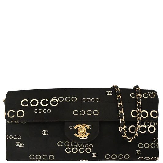 Chanel 2000-2002 Black Canvas COCO East West Choco Bar Shoulder Bag