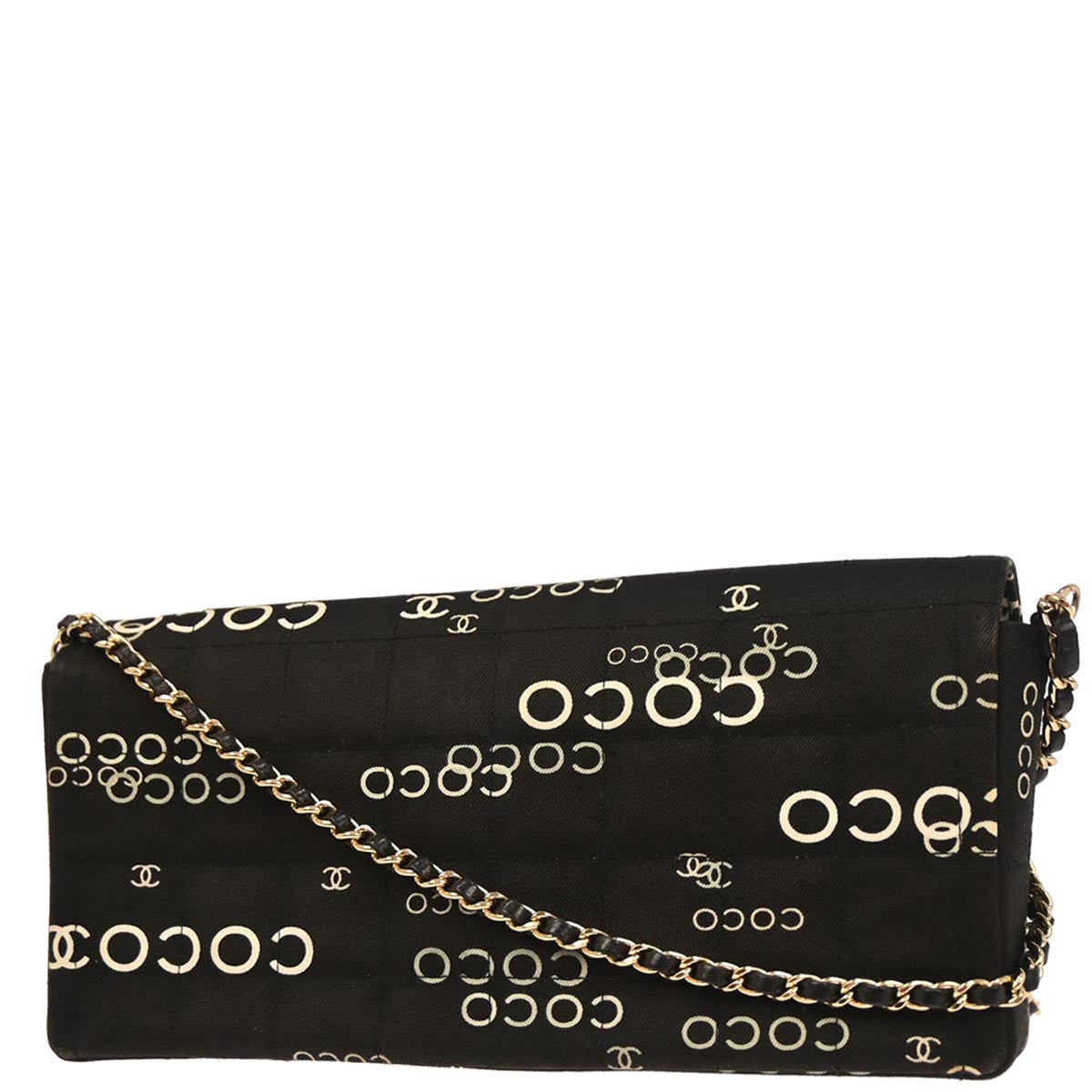 Chanel 2000-2002 Black Canvas COCO East West Choco Bar Shoulder Bag