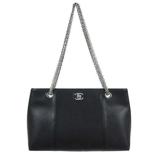 Chanel Black Caviar Skin Chain Shoulder Tote Bag