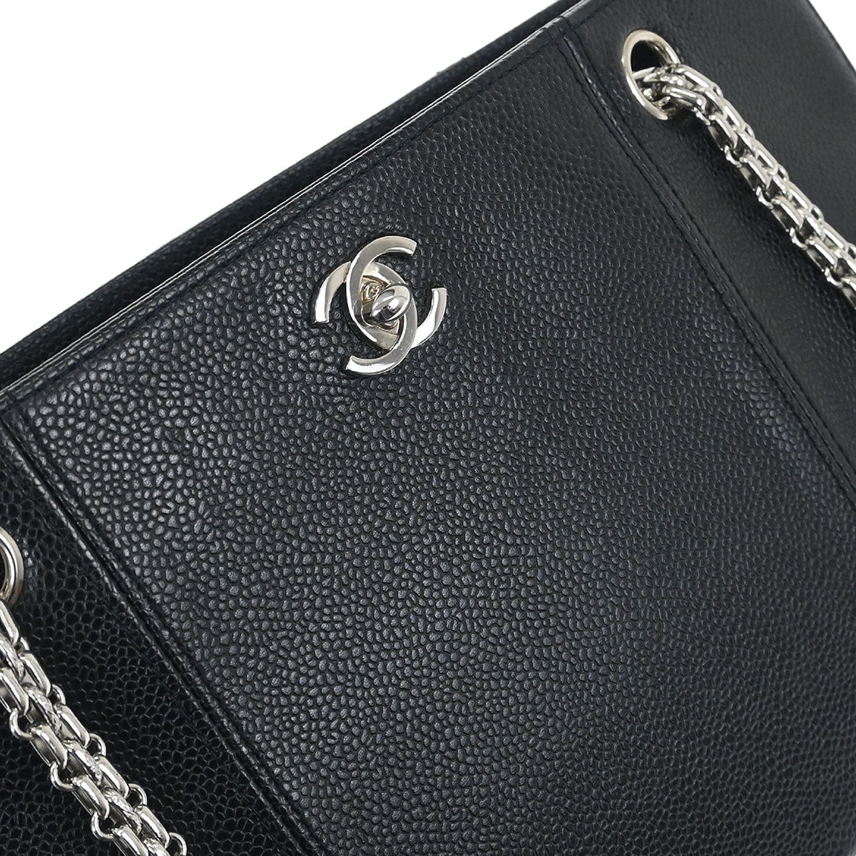 Chanel Black Caviar Skin Chain Shoulder Tote Bag